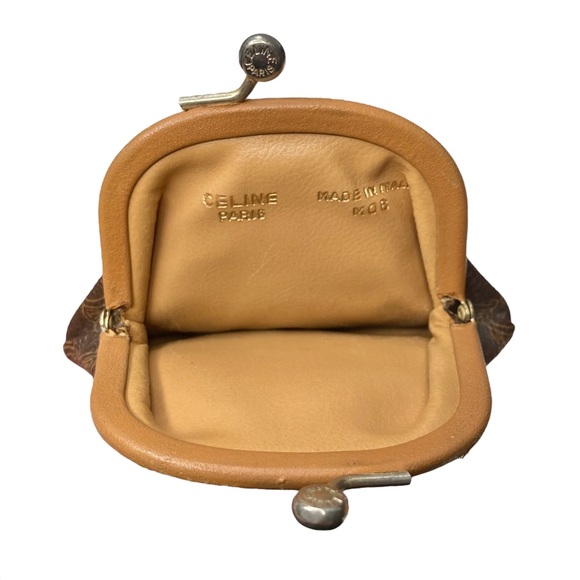 RARE Authentic Vintage CELINE Macadam Chocolate Brown & Tan Kisslock Coin Purse - Picture 5 of 10